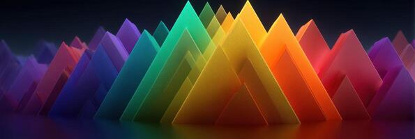 Vibrant geometric shapes create a striking composition in a dark environment showcasing gradients and dimensions photo