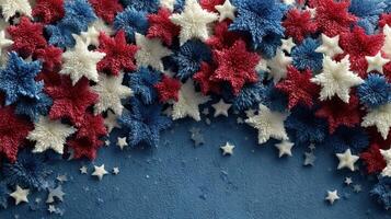 Colorful red, white, and blue star decorations create a festive atmosphere for a celebration photo