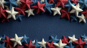 Colorful red, white, and blue star decorations create a festive border for celebration events in a vibrant setting photo