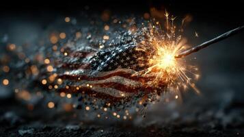 Firework bursts from an American flag in an artistic display celebrating freedom and unity during a nighttime event photo