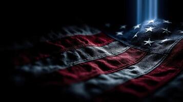 Fabric of patriotism displayed under soft light revealing textures of an American flag photo