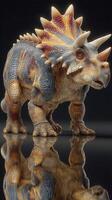 Dinosaur model showcasing detailed textures and features creates striking visual in dramatic lighting setting photo