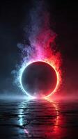 Artistic representation of a cosmic event with vibrant colors and dramatic lighting effects at night photo