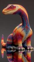 Colorful dinosaur sculpture showcasing vibrant patterns in a modern artistic style with smooth surfaces and reflective qualities photo