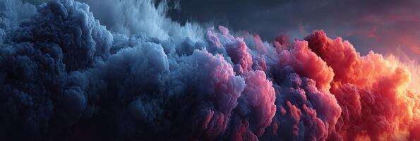 Dynamic cloud formation with vivid colors at sunset over the horizon photo