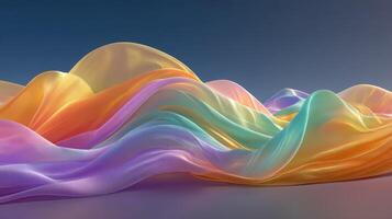 Colorful silk waves create a tranquil landscape with fluid motion at sunset photo