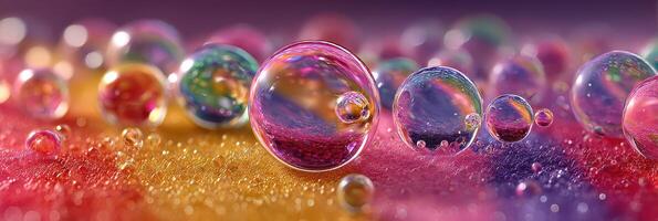 Colorful soap bubbles on a textured surface with vibrant hues reflecting light in an artistic composition photo