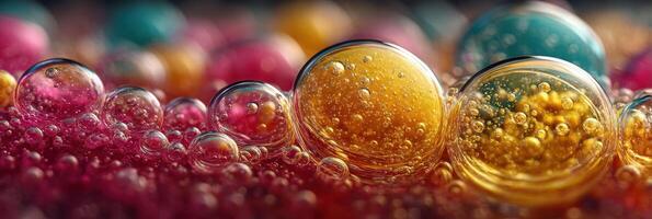 Colorful bubbles floating in a liquid surface create a vibrant and engaging visual experience photo