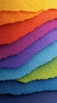 Colorful layers of textured paper arranged in wavy formations showcasing vibrant hues in artistic display photo