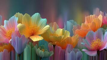 Vivid blooms create a stunning display of colors in a dreamy garden at dusk photo