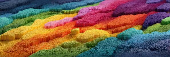 Colorful abstract landscape showcasing vibrant textures and patterns in a blend of different hues during sunny daylight photo