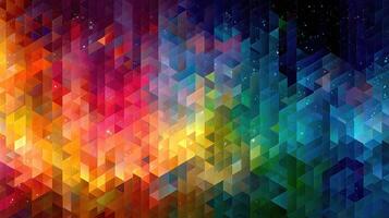 Colorful geometric abstract design featuring vibrant hues and triangular shapes on a dark background photo