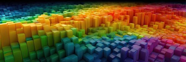 Colorful 3D cubes in a vibrant rainbow pattern create a mesmerizing visual experience in an abstract digital landscape photo