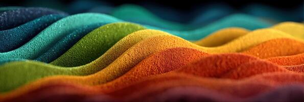 Colorful sand dunes create a vibrant landscape with smooth, flowing contours showcasing various shades blending together photo
