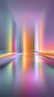 Colorful reflections illuminate a serene landscape in an abstract setting with vibrant hues and soft light photo