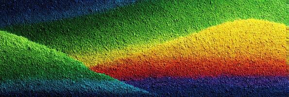 Colorful abstract mural depicting vibrant hills and valleys in a lively urban setting during daylight photo
