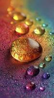 Colorful water droplets reflecting light on a vibrant gradient background in a creative artistic setup photo