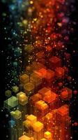 Colorful abstract pattern of floating cubes and glowing particles in a digital artwork photo
