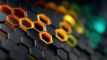 Intricate design featuring hexagonal patterns with vibrant colors in a modern setting photo