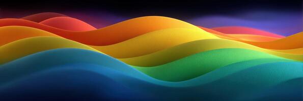 Colorful abstract waves create a serene atmosphere with gradients of blue, green, yellow, and purple in a digital landscape photo