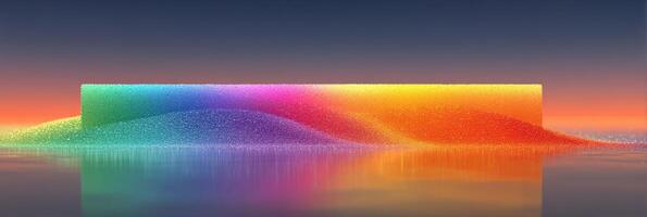 Colorful abstract landscape reflects in calm water during twilight hours photo
