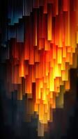 Vibrant abstract art with warm colors in a dynamic vertical arrangement during evening light photo