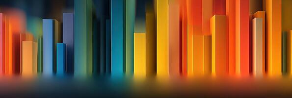Colorful geometric shapes create an abstract skyline in vibrant hues of blue, yellow, and orange at sunset photo