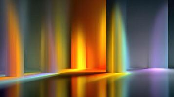 Abstract light patterns reflecting on a smooth surface in a creatively lit setting during evening hours photo