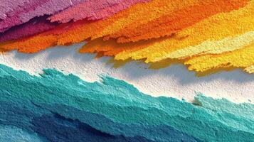 Colorful abstract painting showcasing vibrant brush strokes in warm and cool tones during daylight photo
