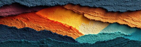 Vibrant layers of texture depicting a colorful abstract landscape at sunset with rich hues and gradients photo