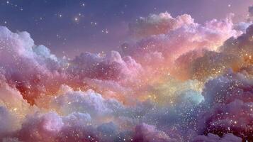Beautiful pastel clouds illuminated by a magical sunset creating a dreamy atmosphere in the evening sky photo