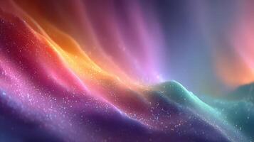 Vibrant abstract landscape showcasing colorful waves of light in a cosmic setting photo