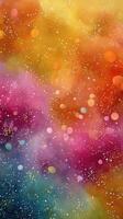 Vibrant abstract watercolor artwork with colorful splashes and dots resembling a cosmic landscape photo