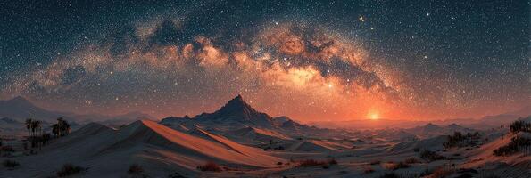 Starlit desert landscape under the Milky Way at dusk in a serene, remote location photo