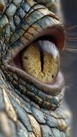 Detailed close-up of reptilian eye showcasing vibrant colors and textures in natural habitat photo