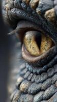 Close-up of a reptilian eye showing intricate textures and vibrant colors in a natural habitat during daylight photo