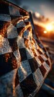 Checkered fabric glistens in the sunset light at an outdoor event with a relaxed atmosphere and vibrant colors showing the sunset photo