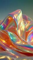 Colorful iridescent fabric draped gracefully on a soft surface showcasing light reflections and textures photo