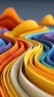 Vibrant layers of colorful materials create an artistic wave effect in a close-up arrangement photo
