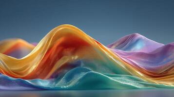 Colorful silk drapes create a wavy landscape under soft lighting in a serene setting photo