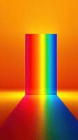 Colorful prism casting a vibrant rainbow against a bright orange background in a serene environment photo