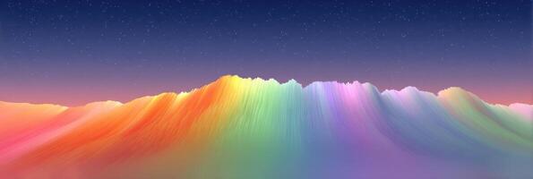 Vibrant rainbow mountain landscape under a starry night sky at dusk photo