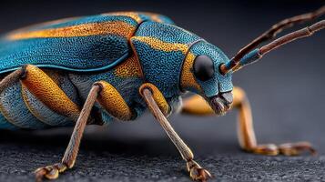Colorful close-up of a metallic insect showcasing intricate patterns in a stunning macro photograph photo