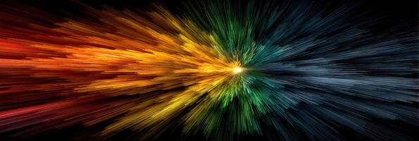 Vibrant explosion of colors radiating from a central point in abstract digital art photo