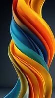 Colorful fabric ribbons twisting gracefully in artistic display against a dark background photo