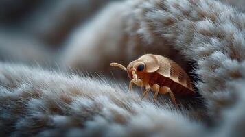 Close-up of an insect crawling on soft fabric in a detailed macro environment showcasing its intricate features photo