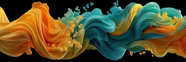 Vibrant abstract swirl of orange and teal hues flowing elegantly against a dark background photo