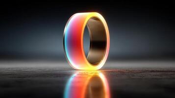 Colorful modern ring showcases luminous design against dark background in artistic display photo