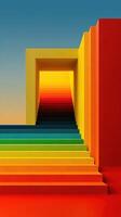 Vibrant abstract staircase leads to a colorful horizon during sunset at an artistic installation photo