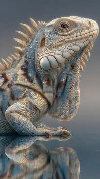 Lizard resting on smooth surface with a reflective sheen in dim light conditions photo